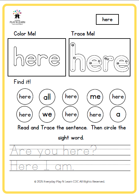 Thankful for Sight Words - Inclusive Early Literacy Workbook | Ages 3–7