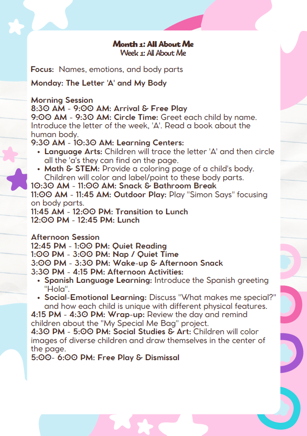 MD Lesson Plan: 3β4 Years Old β September