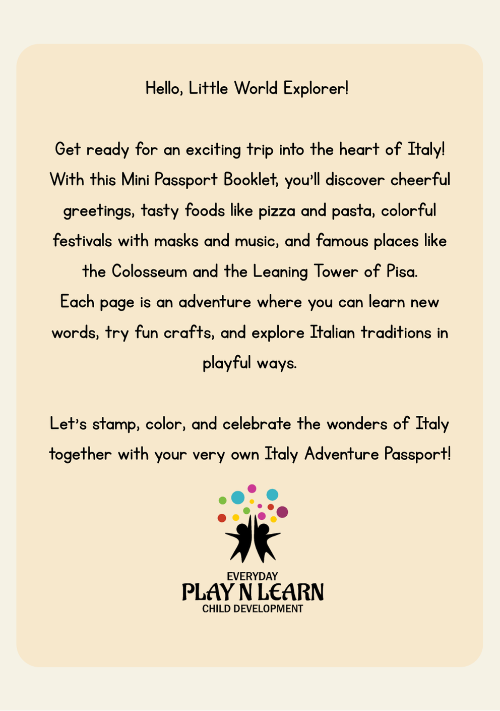 Italy - Culture & Kindness Passport | Ages 6+