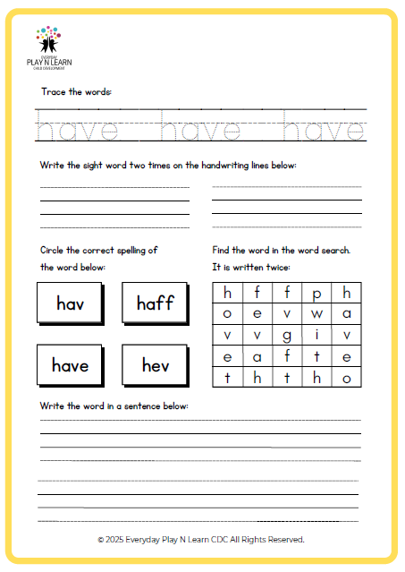 Thankful for Sight Words - Inclusive Early Literacy Workbook | Ages 3–7