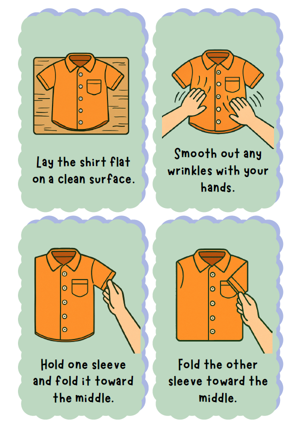 Life Skills Cards – How to Fold a Shirt | Ages 5-7 (Downloadable)