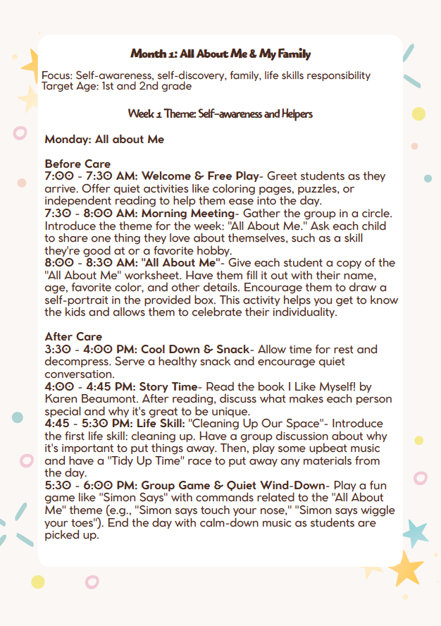 DC Lesson Plan: 1st & 2nd Grade – September