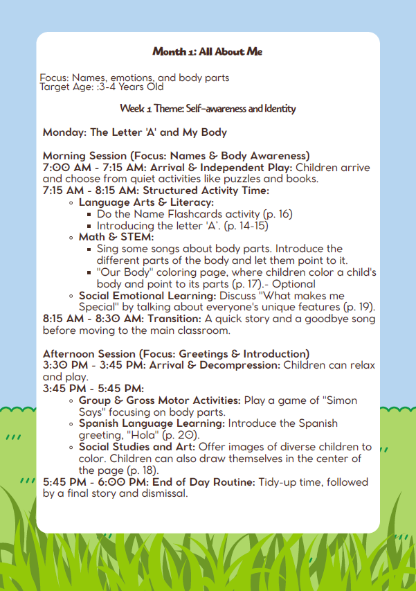 DC Lesson Plan: 3–4 Years Old – September