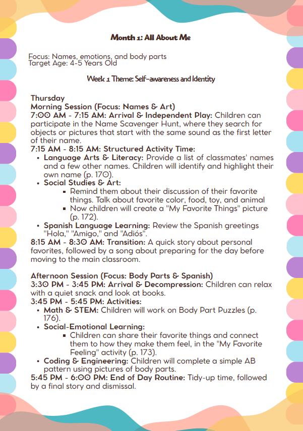 DC Lesson Plan: 4–5 Years Old – September