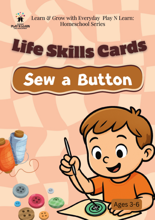 FREE: Life Skills Cards – Sew a Button | Ages 3-6 (Downloadable)