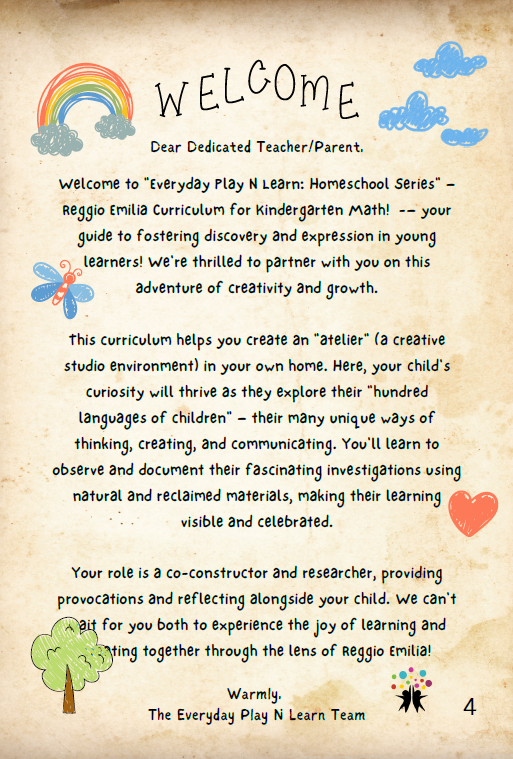 Everyday Play N Learn Homeschool Series: Reggio Emilia Curriculum Preschool Math (ages 3–4)