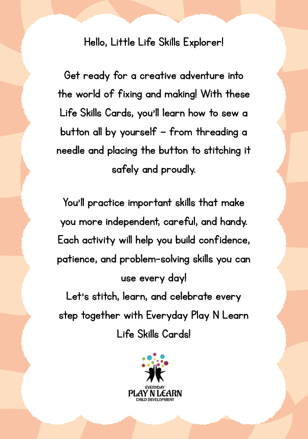 FREE: Life Skills Cards – Sew a Button | Ages 3-6 (Downloadable)