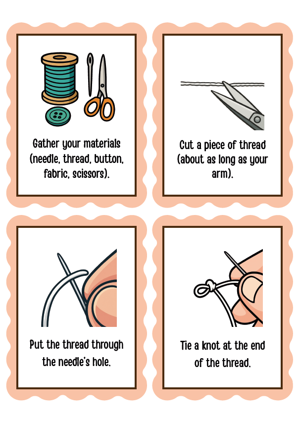 FREE: Life Skills Cards – Sew a Button | Ages 3-6 (Downloadable)