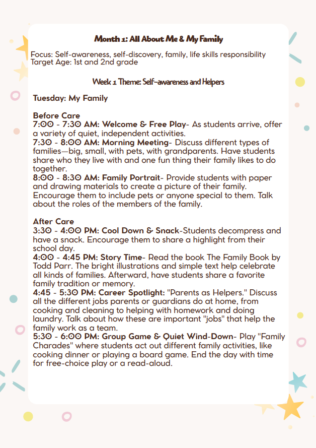 DC Lesson Plan: 1st & 2nd Grade – September