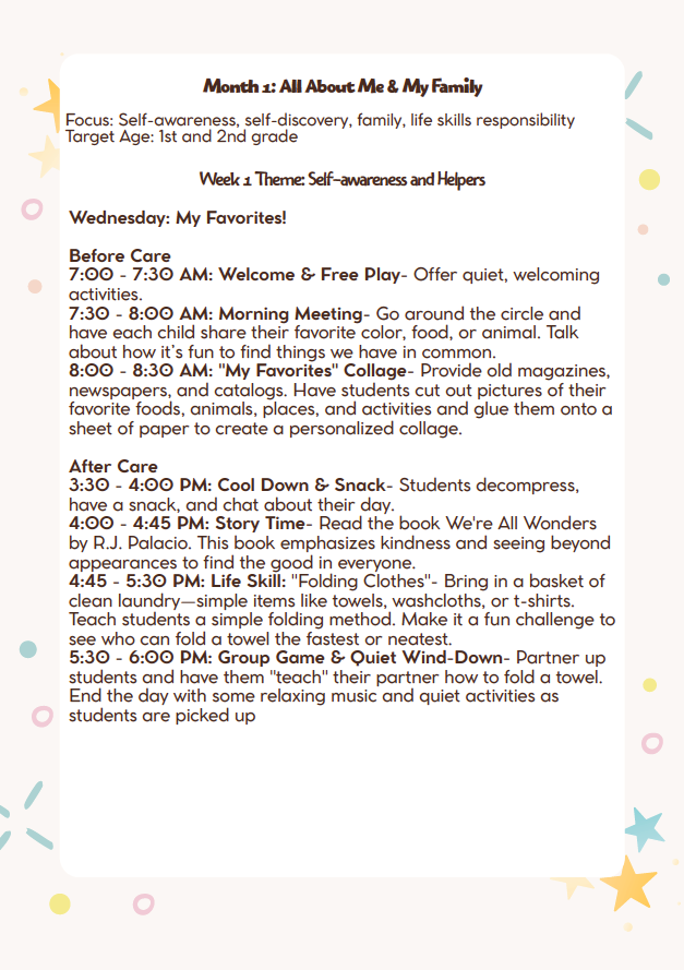 DC Lesson Plan: 1st & 2nd Grade – September