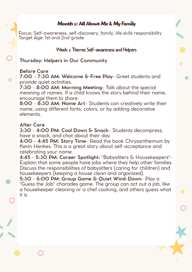 DC Lesson Plan: 1st & 2nd Grade – September