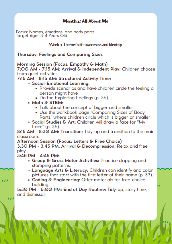 DC Lesson Plan: 3–4 Years Old – September