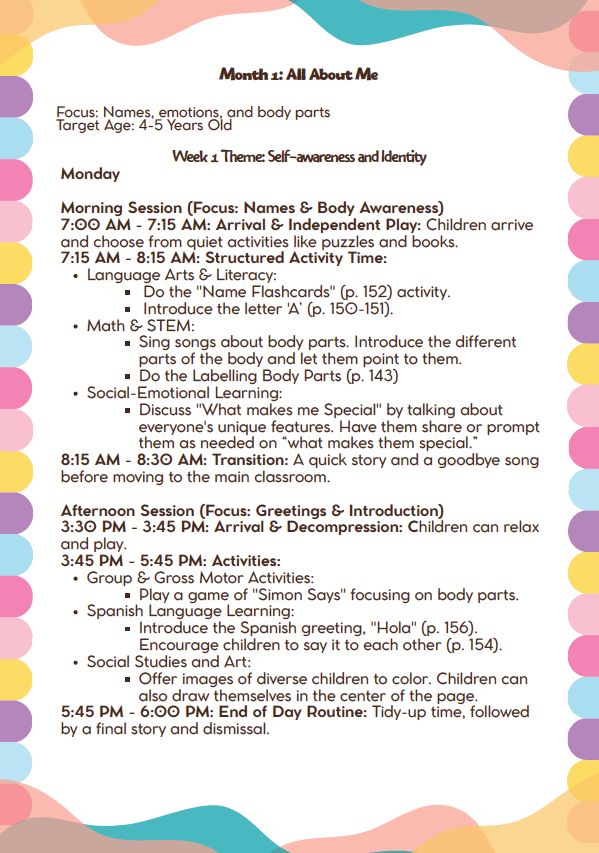 DC Lesson Plan: 4–5 Years Old – September