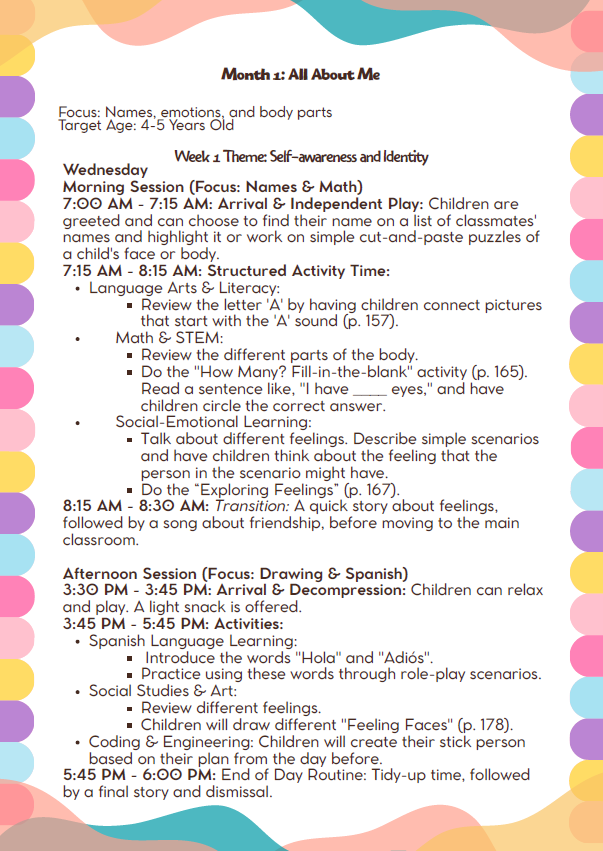 DC Lesson Plan: 4–5 Years Old – September