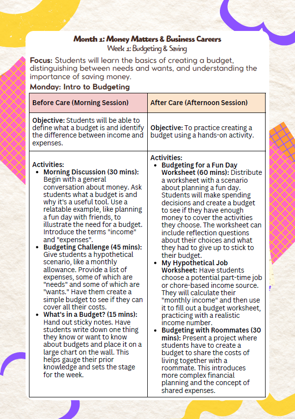 DC Lesson Plan: 6th & 7th Grade – September