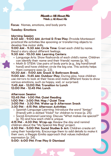 MD Lesson Plan: 3–4 Years Old – September