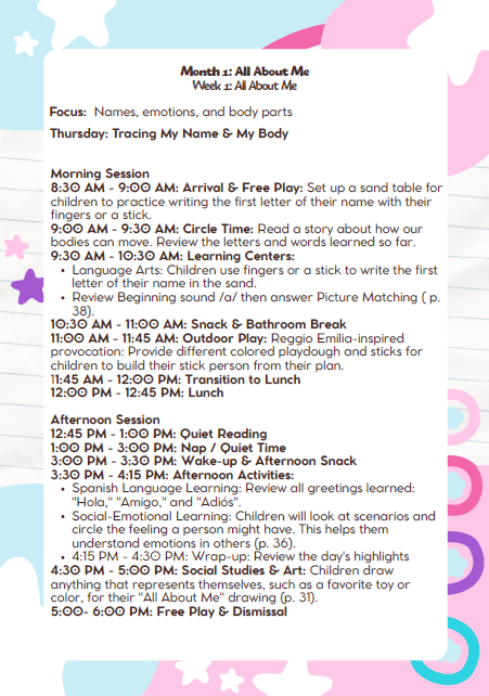 MD Lesson Plan: 3–4 Years Old – September