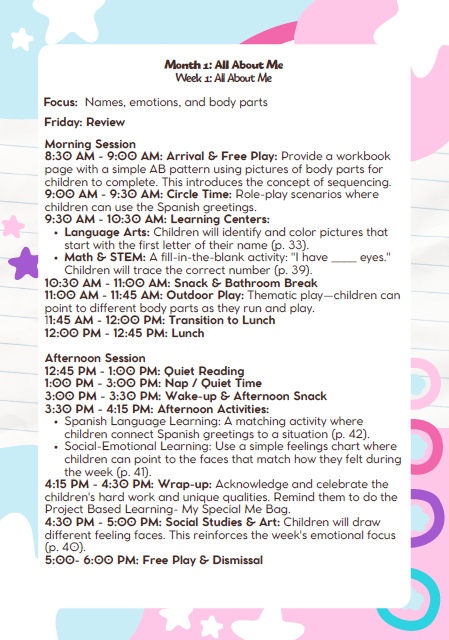 MD Lesson Plan: 3–4 Years Old – September